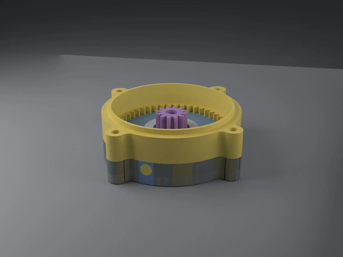 Řez 3D modelem cykloidní převodovky
